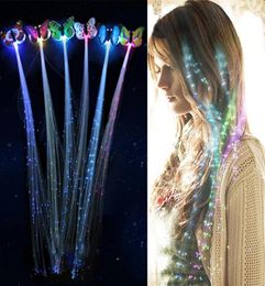 Flash LED Hair Light Emitting Fiber Optic Pigtail Braid Plait Butterfly Luminous Hair Wig KTV Party Prom Supplies Hair Accessoire H5378843