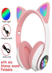 Flitslicht Kat Oren Koptelefoon Draadloos Met MICROFOON Controle LED Kind Meisje Stereo Schattig Muziek Helm Bluetooth Telefoon Headset Oortelefoon5712911