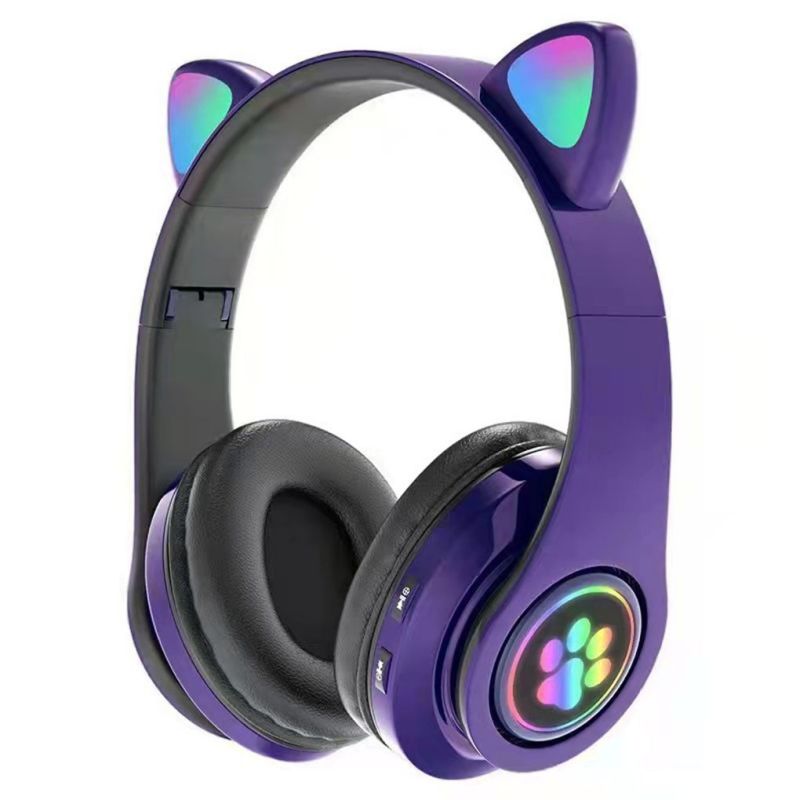 Flash Light Cute Cat Ears Trådlös hörlurar med Mic Control LED Girl Stereo Music Helmet Phone Bluetooth-kompatibelt headset