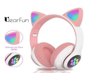 Flash Light Oreilles de chat mignon casque sans fil avec micro peut contrôler LED Kid filles stéréo téléphone musique Bluetooth casque Gamer cadeau w8769799