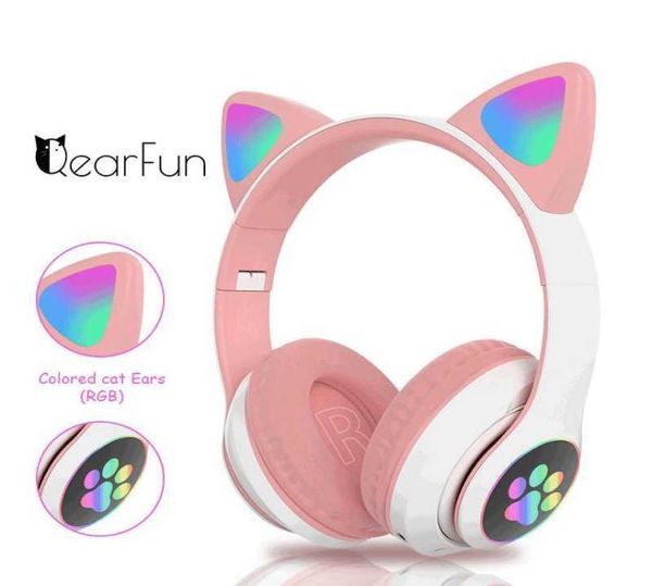 Flash Light Cute Cat Ears Auriculares inalámbricos con micrófono Pueden controlar LED Kid Girls Teléfono estéreo Música Auriculares Bluetooth Gamer Gift6423695