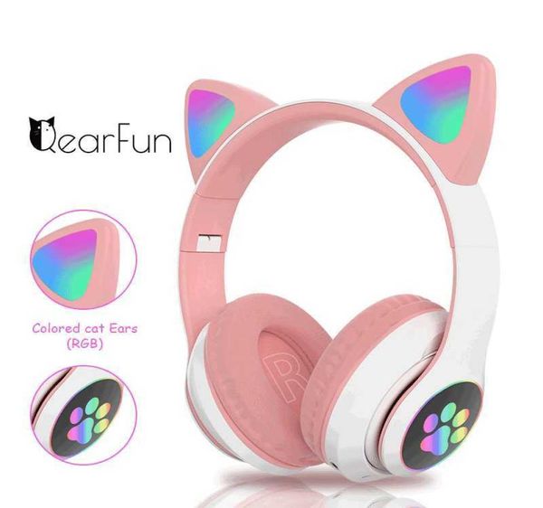 Light Flash Migne Cat Erea Wireless Headphones avec micro peut contrôler LED Kid Girls Stéréo Phone Musique Bluetooth Headset Gamer GADAGE7805677