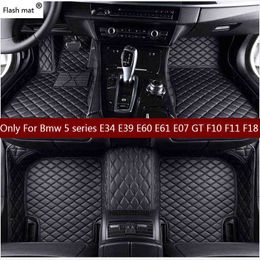 Flash Mat Lederen Auto Vloermatten Voor Bmw 5 Serie E34 E39 E60 E61 F07 Gt F10 F11 F18 2004-2018 Custom Auto Voet Tapijt Cover H220415