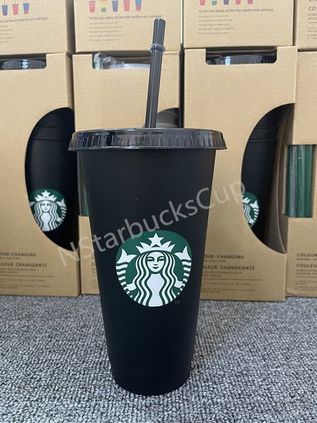 Gobelet en plastique réutilisable brillant avec couvercle et paille, tasse Starbucks, fl oz, ou tasse à changement de couleur, cadeaux METREL