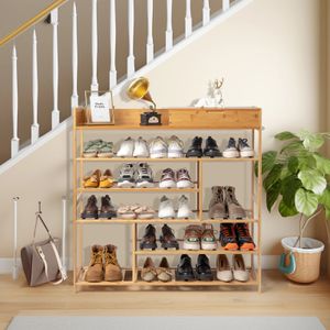 Flash Sale6-laags schoenenrek met 2 laden Bamboekleurige opbergkast voor entreeUSStock 240102