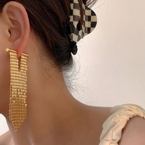 Flashbuy rétro exagérer paillettes brillantes longues Triangle métal gland boucles d'oreilles pour femmes filles fête bijoux accessoires 240131