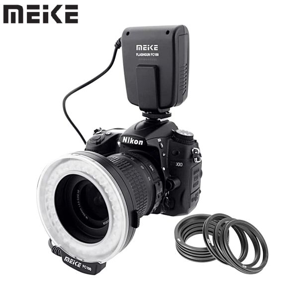 Flashes Meike FC100 RO LED Ring Flash Bundle con 8 adaptador anillo para la canon Nikon Pentax Olympus Panasonic DSLR Camera Flash V HD130