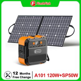 Estación de energía portátil FlashFish de 120W, generador Solar de 98Wh y 26400mAh con Panel Solar de 50W y 18V, Kit de energía de respaldo de CA de 220V para exteriores