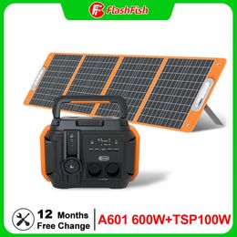 Flashfish Ensemble d'alimentation solaire 600W 540Wh Générateur solaire avec panneaux solaires 18V100W Alimentation de secours pour la maison Camping en plein air RV Drone