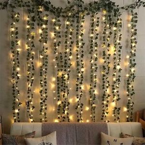 Knipperende 2M LED-klimopwijning String Lights 2AA of 3AA Batterij Actieve LED-blad Garland Kerstmis voor Home Wedding Decoratieve lichten 211027