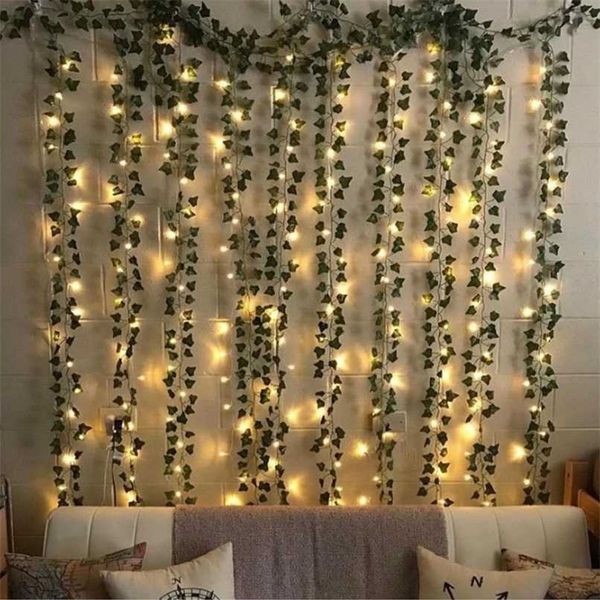 Lampeggiante 2m LED Ivy Vine String Lights 2AA o 3AA Ghirlanda di foglie a led a batteria Natale per luci decorative per matrimoni domestici 211027