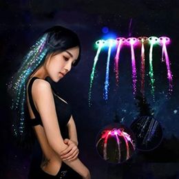 Clignotant Cheveux Tresse Tressé Clip Épingle À Cheveux Colorf LED Glowing Flash Perruques Halloween Spectacle Nouvel An Fête De Noël Décor Fournitures Drop Del Oteiw