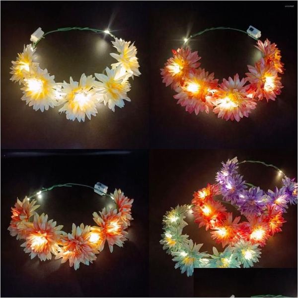 Clignotant cheveux tresse fleurs décoratives guirlande lumineuse attractions touristiques forêt fille rotin rose chapeaux LED bandeau mariage pa dhdbr