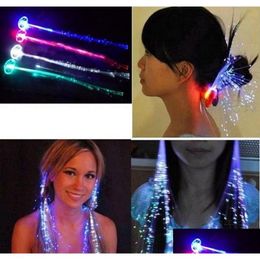 Flashing Hair Braid Luminoso Light Up LED Extension Flash Party Girl Glow por Fibra Óptica Navidad Halloween Noche Luces Drop Entregar Otmfa