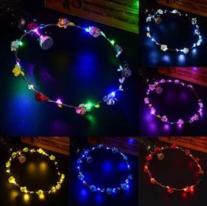 Clignotant LED lueur Rose couronne bandeaux lumière fête Rave Floral cheveux guirlande couronne de mariage fleur fille coiffure de mariée décorations hawaïennes