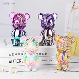 Flashing Shucai Bear Fashion Colorful Fan Starry Sky Recargable Desktop Portable Mini Handheld Fan270U