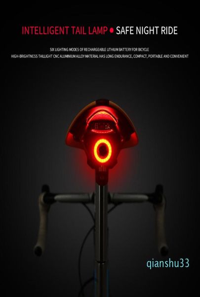 Lampe de poche pour feu arrière de vélo, détection de freinage automatique, Charge USB, LED, tige de selle de vélo de montagne, feu arrière de cyclisme, Acce4422396