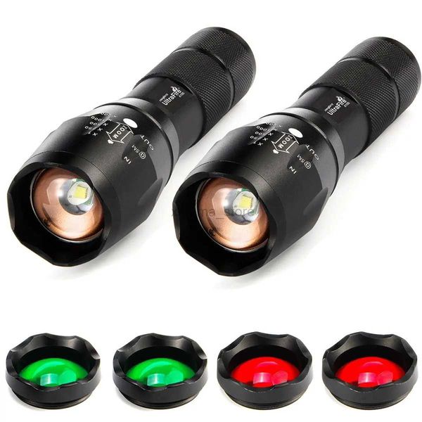 Lampes de poche 2 pièces A100 T6 5 Modes blanc/rouge/vert tactique LED UltraFire en alliage d'aluminium 18650 lampe de poche chasse Camping voyage torche lumière 240122