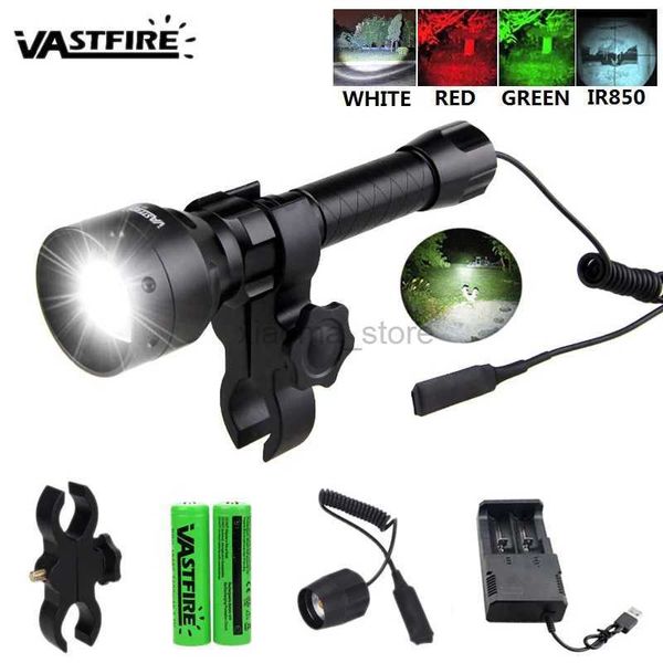 Linternas 6000LM T50 500 yardas Zoomable Focus Rojo Verde Rojo IR Luz LED Táctica Caza Linterna Antorcha Interruptor remoto Alcance Rifle Montaje 240122