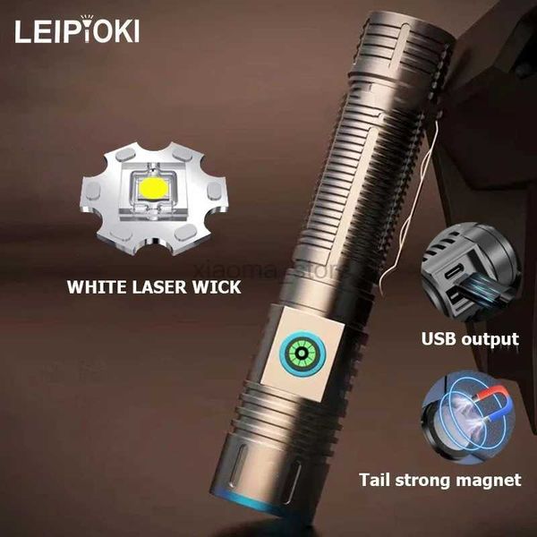 Linternas Linterna LED recargable USB portátil con mecha láser blanca e imán de cola Antorcha táctica con zoom con clip para acampar 240122