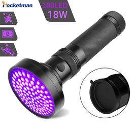 Lampes de poche torches 100 LED UV lumière violette torche 51LED 21LED 12LED 395-400nm lampe pour la détection de sécurité