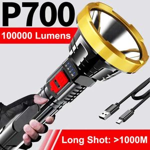 Lampes de poche torches 100000LM P700 puissante lampe de poche LED lampe de poche tactique longue portée 1000m torche étanche camping main lumière USB rechargeable L221014