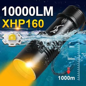 Linternas Antorchas 10000LM XHP160 Linterna de buceo profesional Lámpara de buceo Luz amarilla Antorcha impermeable recargable Iluminación subacuática 1000m P230517