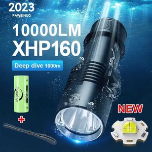 Lampes de poche torches 10000Lumens lampe de poche de plongée professionnelle rechargeable XHP160 torche de plongée 1000m lanterne sous-marine IPX8 lampes de poche étanches P230517