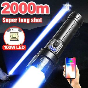 Flashlights Torches 100W High Power Oplaadbare LED -zaklampen XHP360 Tactische zaklampcamping Hand Torch Light Self Defense Outdoor Lighting 0109