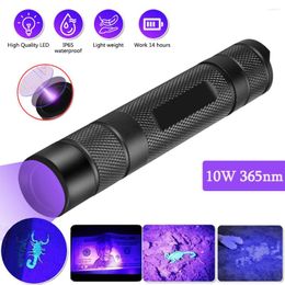 Zaklampen fakkels 10w 365 nm UV professionele paarse led ultraviolets mini lanterna 1-modus blacklight fakkel oplaadbare lamp door