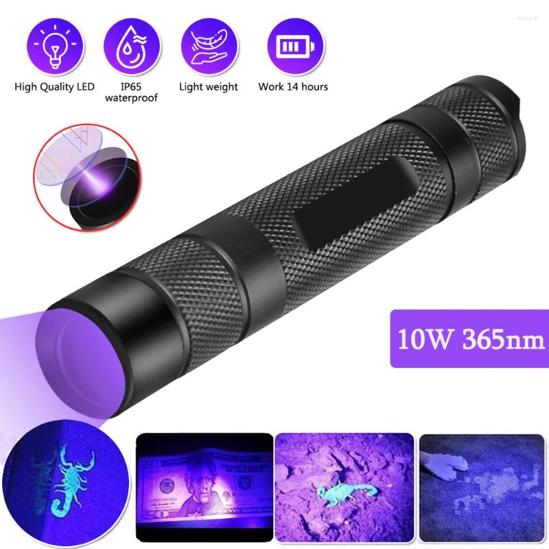 Lanternas tochas 10W 365nm UV Profissional Purple LED UltraViolets Mini Lanterna 1 Modo Blacklight Torch Lâmpeira recarregável por