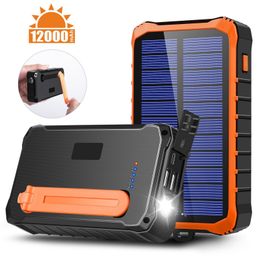 Linternas Antorchas 12000mAh Manivela Cargador de banco de energía solar Powerbank portátil Linterna LED Herramientas de luz de emergencia al aire libre 230826