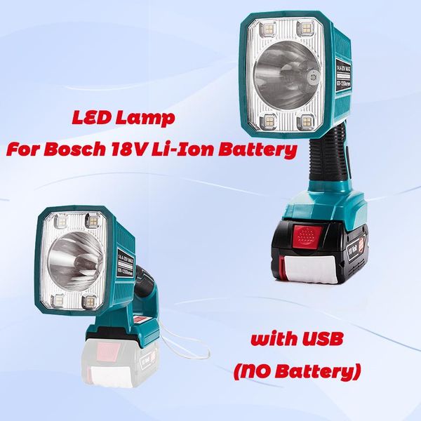 Lampes de poche Torches 18W Lampe de travail à LED portable pour Bosch 18V Li-Ion Batterie Lumières avec éclairage extérieur USB (sans batterie)