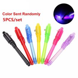 Zaklampen Fakkels 2022 5 stks / set Multifunctionele Invisible Inkt Pen UV Penlight Mini LED Zwart Licht met batterijen Drop