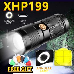 Flashlights Torches 2022 Super Bright XHP199 USB -oplaadbare 11400 mAh LED -zaklamp met invoer en uitgang Waterdichte Outdoor Camping Climbing L221014