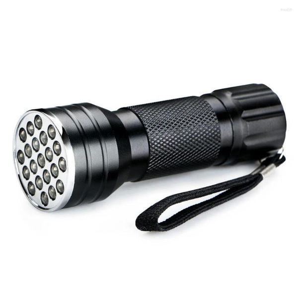 Linternas Antorchas 21 LED con cuerda Mini antorcha Detección Pesca nocturna Interruptor de clic Aleación de aluminio Joyería Batería alimentada UV