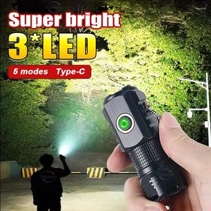 Zaklampen Zaklampen 3 LED Mini Draagbare Waterdichte Ultra Heldere Oplaadbare Type-C Noodwerklamp Campingverlichting