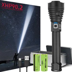 Zaklampen fakkels 300000 lm xhp90.2 meest krachtige LED -zaklamp USB -oplaadbare LED -fakkel XHP90 XHP50 XHP70 Handlamp 18650 Tactische zaklampen 0109