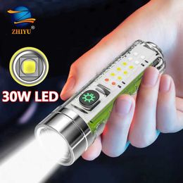 Flashlights Torches 30W LED High Power Flashlight 8 Modi Super Bright Mini draagbare lantaarn met lichtgevend licht voor camping in de buitenlucht Camping Torch L221014