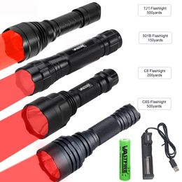 Zaklampen Zaklampen 500 Yards C8S/C8/501B Tactische Jacht Zaklamp Zaklampen Groen Rood Wit Licht LED Oplaadbare Zaklampen18650Charger 231018