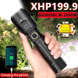 Flashlights Torches 5000000 Lumen Krachtige LED -zaklamp 5200 mAh USB oplaadbare draagbare zoom zoom fakkel XHP199.9 Tactische flashlamp Lange opname 2000m L221014