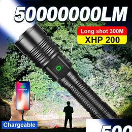 Zaklampen Zaklampen 50000000 Lumen Led Zaklamp Super Heldere Oplaadbare Zaklamp Powerf Zelfverdediging Cam Werk Flash Drop Del Dhg1L