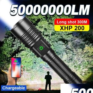 Lampes de poche Torches 50000000 Lumens Lampe de poche LED Super Bright Lampe torche rechargeable Powerf Auto-défense Cam Travail Flash Drop Deliv Dhvfg