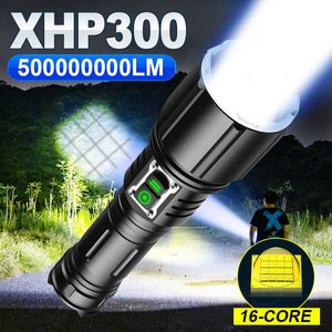 Zaklampen fakkels 500000000lm zaklamp hoog vermogen LED zaklampen xhp300 oplaadbare fakkellicht krachtige tactische lantaarns voor camping werken 0109