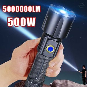 Lampes de poche torches 5000000LM Super LED lampe de poche USB rechargeable 500W puissante torche Zoom étanche tactique Flash Light pour le travail, la chasse, etc. L221014