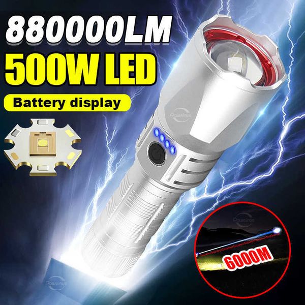 Lampes de poche Torches 50W Lampes de poche LED haute puissance Lampe de poche ultra puissante XHP160 Lampe torche rechargeable Zoom 1500M Lanterne tactique Lampe de travail P230517