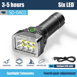 Lampes de poche torches 6 LEDS TORCH Light Portable Portable Rechargeable USB Charge High Luminer Power Aower pour le travail en plein air