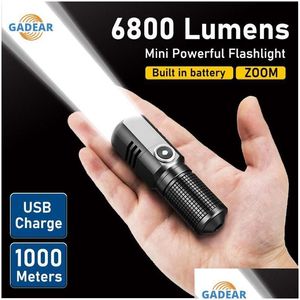 Linternas Antorchas 6800 lúmenes Mini Powerf LED Linterna X50 Batería incorporada 3 modos USB Recargable Flash Light Edc Antorcha Lámpara Dhgfc