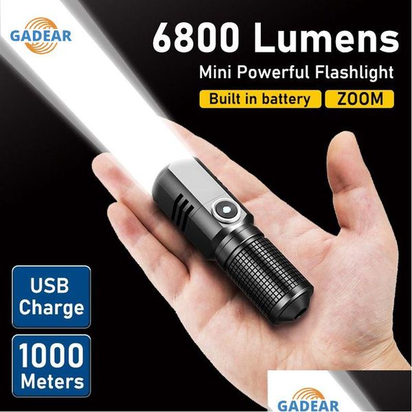 Lampes de poche Torches 6800 Lumens Mini lampe de poche LED puissante X50 batterie intégrée 3 modes lampe de poche rechargeable USB lampe torche Edc Dhydo
