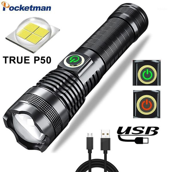 Linternas Antorchas 800000LM Super Potente XHP50 LED USB Recargable Antorcha Impermeable Luz de mano Zoom de trabajo de largo alcance